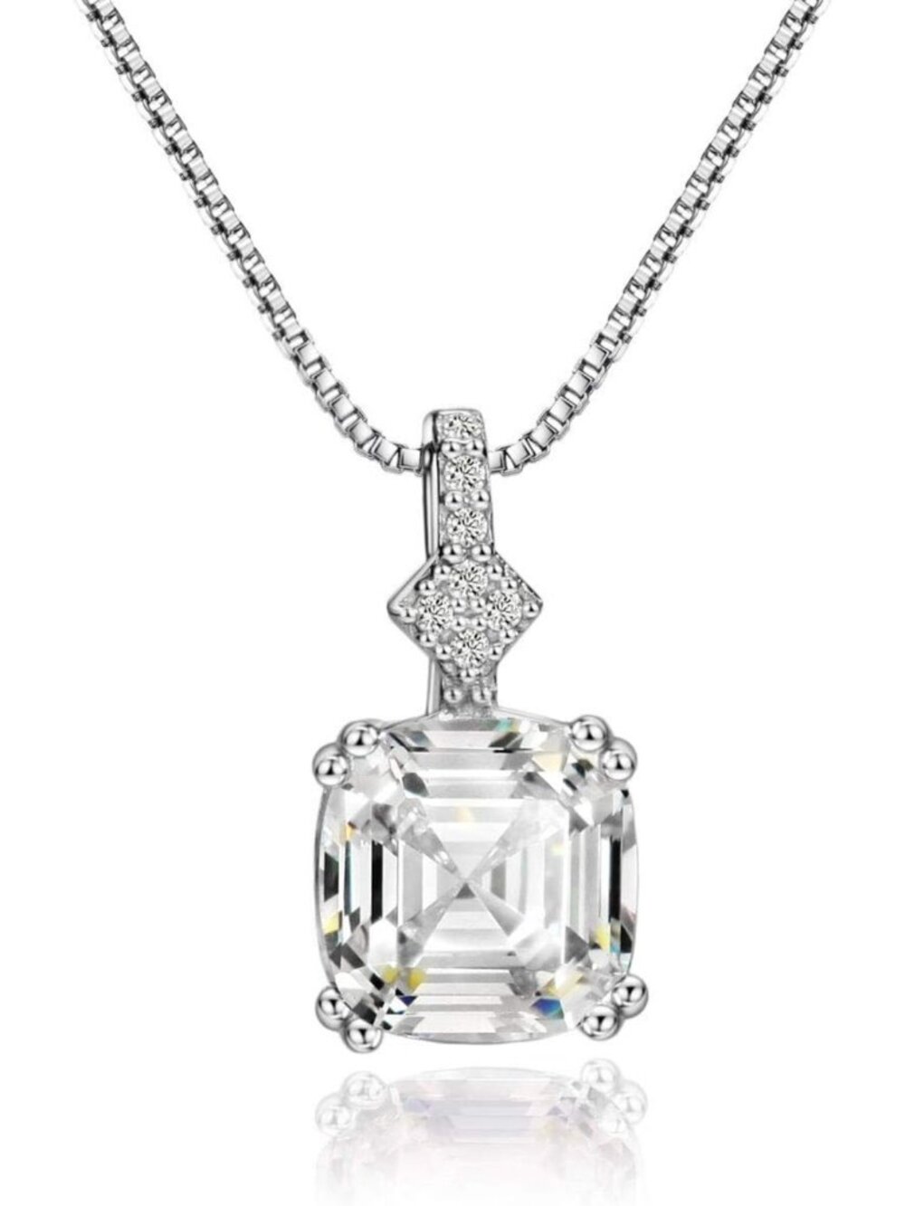 Elegant 2ct Asscher Cut Cubic Zirconia & Morganite Pendant Necklace in Sterling